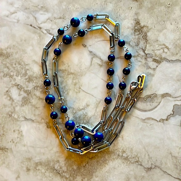 Lapis Lazuli Paper Clip Necklace - Picture 5 of 7
